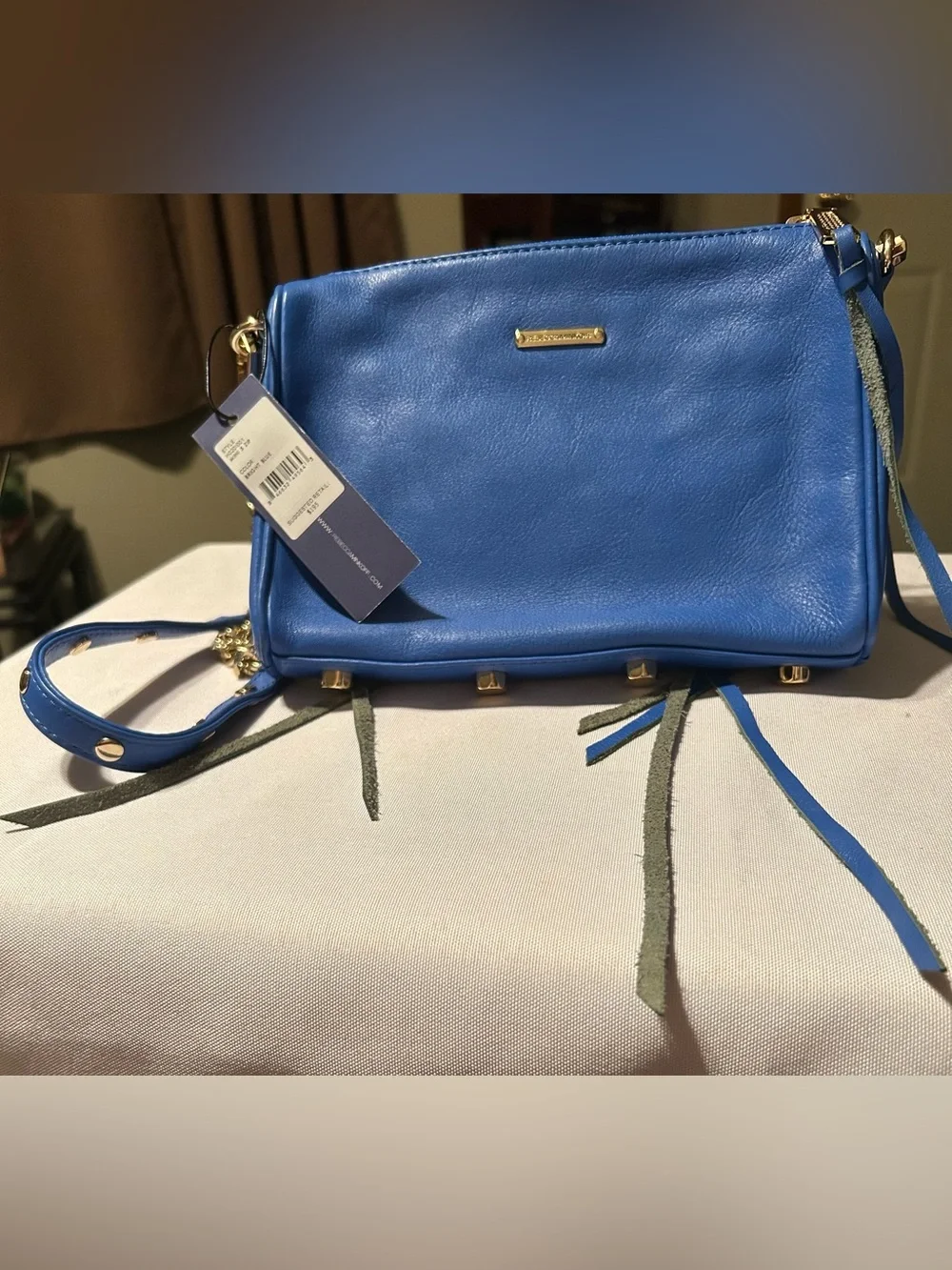Rebecca Minkoff Blue Leather Crossbody Bag with Gold Hardware